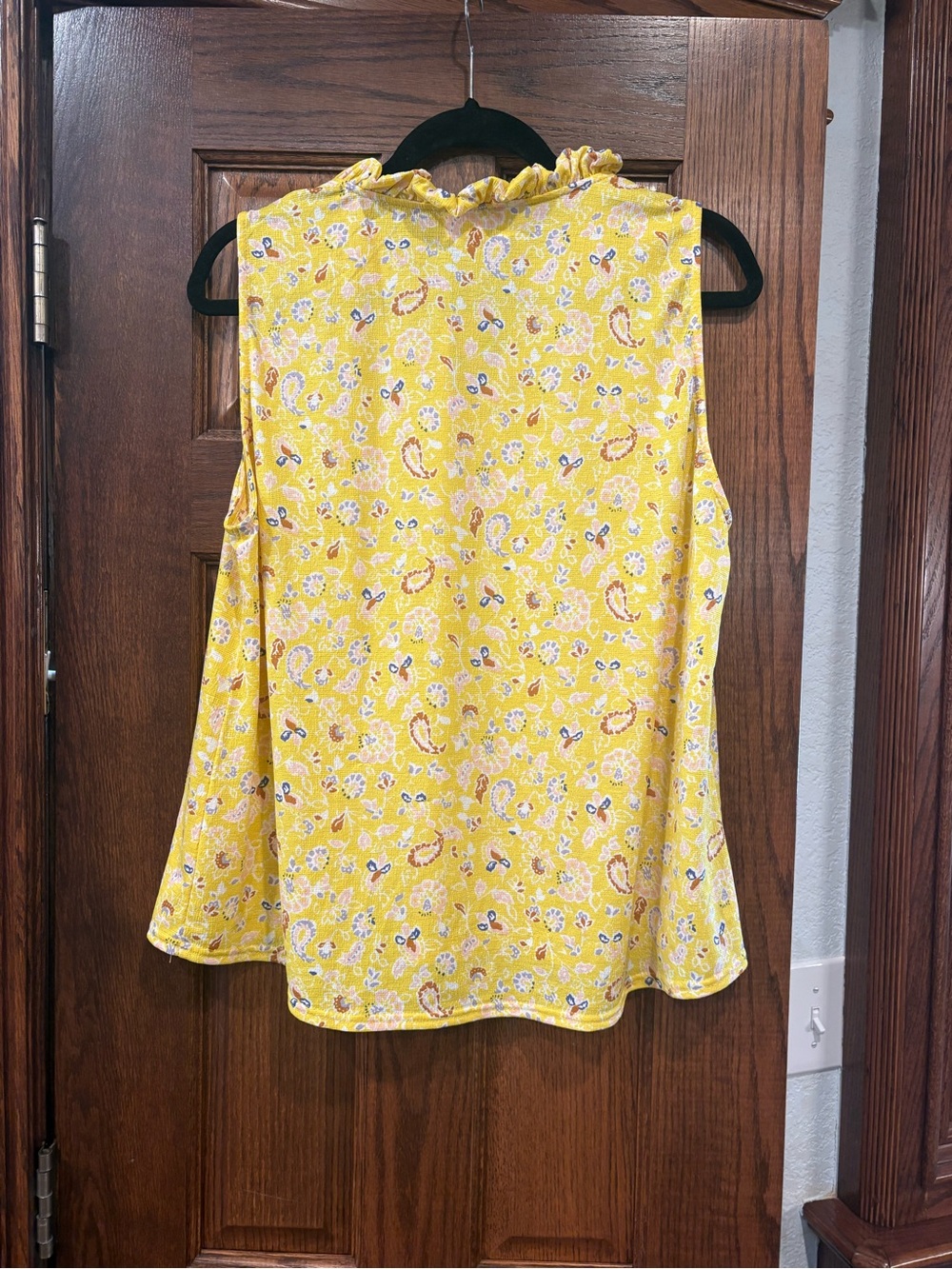 MELLODAY $38 Yellow Floral Ruffle Tie-Neck Blouse XL Boho - Picture 5 of 5